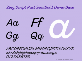 Zing Script Rust SemiBold Demo Base Version 1.000;PS 001.000;hotconv 1.0.88;makeotf.lib2.5.64775 Font Sample