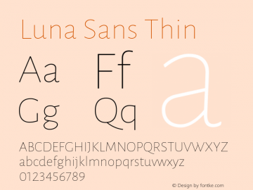 Luna Sans Thin Version 2.001; ttfautohint (v1.5)图片样张