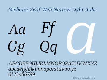 Mediator Serif Web Narrow Light Italic Version 1.0W Font Sample