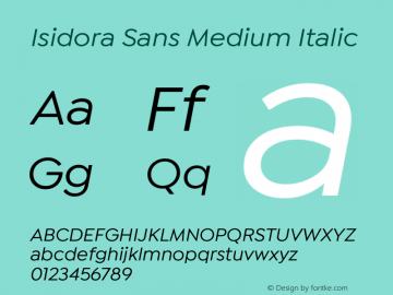 Isidora Sans Medium Italic Version 1.000;PS 001.000;hotconv 1.0.88;makeotf.lib2.5.64775图片样张