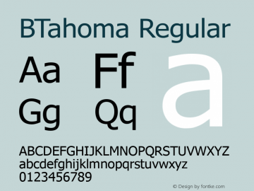 BTahoma Regular Version 2.30 Font Sample