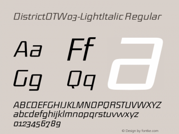 District OT W03 Light Italic Version 7.504 Font Sample