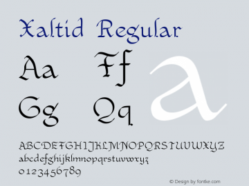 Xaltid Regular Altsys Fontographer 3.5  10/12/92 Font Sample