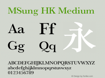 MSung HK Medium  Font Sample