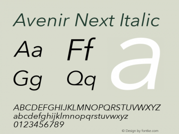Avenir Next Italic 8.0d2e1 Font Sample