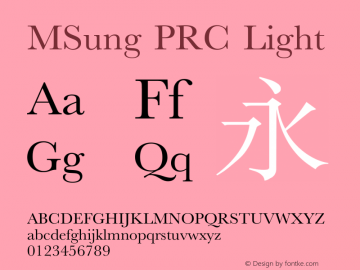 MSung PRC Light  Font Sample
