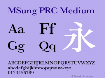 MSung PRC Medium  Font Sample