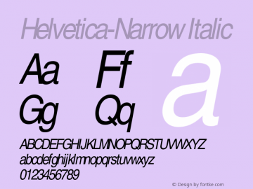 Helvetica-Narrow Italic OTF 1.0;PS 003.000;Core 1.0.22 Font Sample