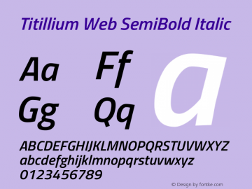 Titillium Web SemiBold Italic Version 1.002;PS 57.000;hotconv 1.0.70;makeotf.lib2.5.55311图片样张