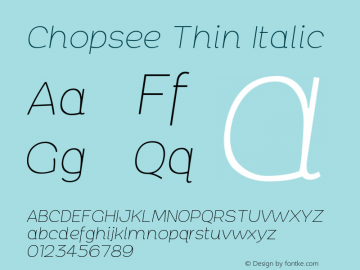 Chopsee-ThinItalic Version 1.000;PS 001.000;hotconv 1.0.88;makeotf.lib2.5.64775 Font Sample
