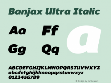 Banjax Ultra Italic Version 1.000;PS 001.000;hotconv 1.0.88;makeotf.lib2.5.64775 Font Sample