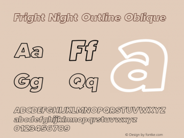 Fright Night Outline Oblique Regular Version 1.000;PS 001.000;hotconv 1.0.88;makeotf.lib2.5.64775 Font Sample
