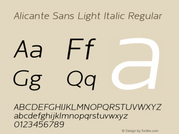 Alicante Sans Light Italic Version 1.00 Font Sample