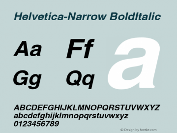 Helvetica-Narrow BoldItalic Version 1.00 Font Sample