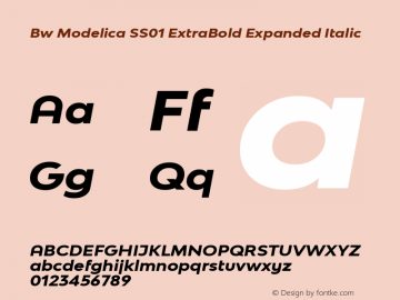 Bw Modelica SS01 ExtraBold Expanded Italic Version 2.000;PS 002.000;hotconv 1.0.88;makeotf.lib2.5.64775 Font Sample
