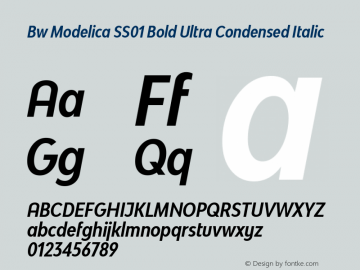 Bw Modelica SS01 Bold Ultra Condensed Italic Version 2.000;PS 002.000;hotconv 1.0.88;makeotf.lib2.5.64775 Font Sample