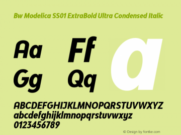 Bw Modelica SS01 ExtraBold Ultra Condensed Italic Version 2.000;PS 002.000;hotconv 1.0.88;makeotf.lib2.5.64775 Font Sample