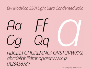 Bw Modelica SS01 Light Ultra Condensed Italic Version 2.000;PS 002.000;hotconv 1.0.88;makeotf.lib2.5.64775 Font Sample