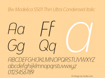 Bw Modelica SS01 Thin Ultra Condensed Italic Version 2.000;PS 002.000;hotconv 1.0.88;makeotf.lib2.5.64775 Font Sample