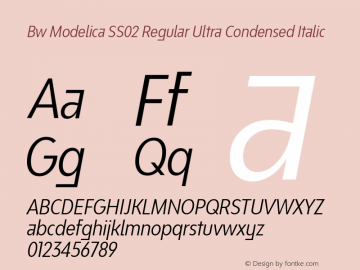 Bw Modelica SS02 Regular Ultra Condensed Italic Version 2.000;PS 002.000;hotconv 1.0.88;makeotf.lib2.5.64775图片样张