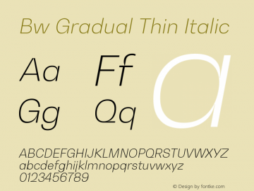 Bw Gradual Thin Italic Version 1.000;PS 001.000;hotconv 1.0.88;makeotf.lib2.5.64775 Font Sample