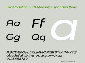 Bw Modelica SS01 Medium Expanded Italic Version 2.000;PS 002.000;hotconv 1.0.88;makeotf.lib2.5.64775 Font Sample