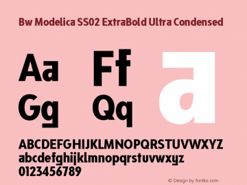 Bw Modelica SS02 ExtraBold Ultra Condensed Version 2.000;PS 002.000;hotconv 1.0.88;makeotf.lib2.5.64775 Font Sample