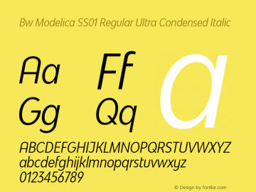 Bw Modelica SS01 Regular Ultra Condensed Italic Version 2.000;PS 002.000;hotconv 1.0.88;makeotf.lib2.5.64775 Font Sample