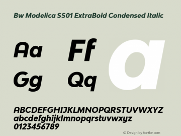 Bw Modelica SS01 ExtraBold Condensed Italic Version 2.000;PS 002.000;hotconv 1.0.88;makeotf.lib2.5.64775 Font Sample