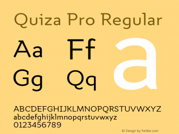 Quiza Pro Regular Version 001.000; ttfautohint (v0.97) -l 8 -r 50 -G 200 -x 14 -f dflt -w G图片样张