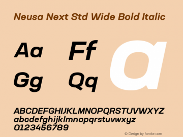 Neusa Next Std Wide Bold Italic Version 1.002;PS 001.002;hotconv 1.0.88;makeotf.lib2.5.64775 Font Sample