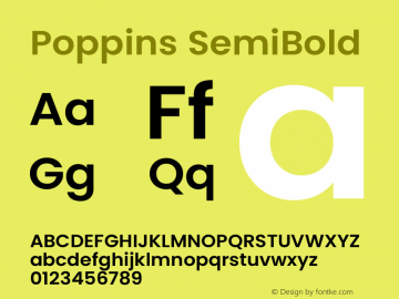 Poppins SemiBold Version 3.100;PS 1.000;hotconv 16.6.54;makeotf.lib2.5.65590 Font Sample