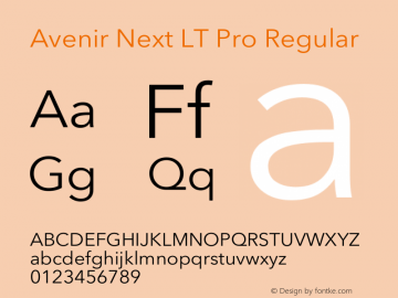 Avenir Next LT Pro Regular harmonized Version 2.00 Font Sample