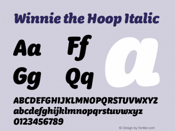 WinnietheHoop-Italic Version 1.000;PS 1.0;hotconv 1.0.88;makeotf.lib2.5.647800 DEVELOPMENT Font Sample