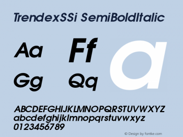 TrendexSSi SemiBoldItalic Macromedia Fontographer 4.1 8/13/95 Font Sample