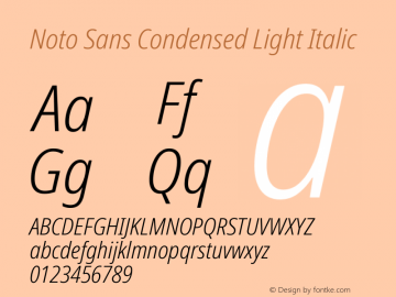 Noto Sans Condensed Light Italic Version 2.000 Font Sample