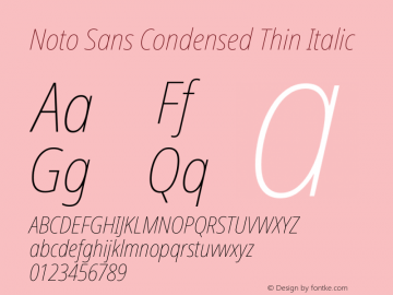 Noto Sans Condensed Thin Italic Version 2.000图片样张