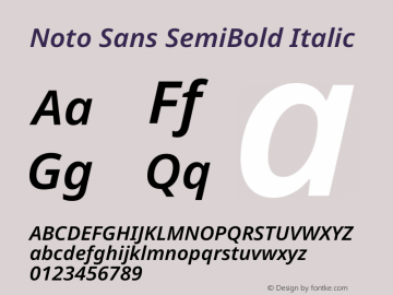 Noto Sans SemiBold Italic Version 2.000 Font Sample