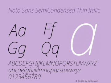 Noto Sans SemiCondensed Thin Italic Version 2.000图片样张