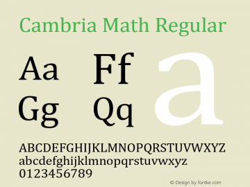 Cambria Math Version 5.97 Font Sample