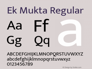 Ek Mukta Regular Version 2.538;PS 1.001;hotconv 16.6.51;makeotf.lib2.5.65220; ttfautohint (v1.6) Font Sample