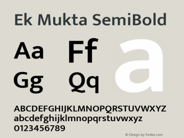 Ek Mukta SemiBold Version 2.538;PS 1.002;hotconv 16.6.51;makeotf.lib2.5.65220; ttfautohint (v1.6) Font Sample
