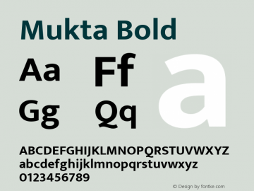 Mukta Bold Version 2.538;PS 1.002;hotconv 16.6.51;makeotf.lib2.5.65220; ttfautohint (v1.6) Font Sample