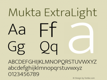 Mukta ExtraLight Version 2.538;PS 1.002;hotconv 16.6.51;makeotf.lib2.5.65220; ttfautohint (v1.6) Font Sample