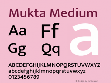 Mukta Medium Version 2.538;PS 1.002;hotconv 16.6.51;makeotf.lib2.5.65220; ttfautohint (v1.6) Font Sample