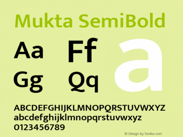 Mukta SemiBold Version 2.538;PS 1.002;hotconv 16.6.51;makeotf.lib2.5.65220; ttfautohint (v1.6)图片样张