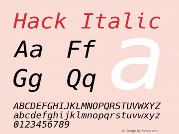 Hack Italic Version 2.020; ttfautohint (v1.5) -l 4 -r 80 -G 350 -x 0 -H 145 -D latn -f latn -m 