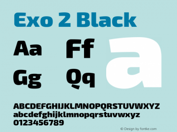 Exo 2 Black Regular Version 1.001;PS 001.001;hotconv 1.0.70;makeotf.lib2.5.58329; ttfautohint (v0.92) -l 8 -r 50 -G 200 -x 14 -w 