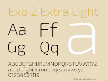 Exo 2 Extra Light Regular Version 1.001;PS 001.001;hotconv 1.0.70;makeotf.lib2.5.58329; ttfautohint (v0.92) -l 8 -r 50 -G 200 -x 14 -w 