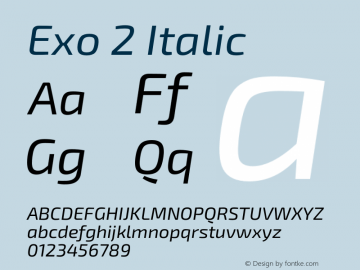Exo 2 Italic Version 1.001;PS 001.001;hotconv 1.0.70;makeotf.lib2.5.58329; ttfautohint (v0.92) -l 8 -r 50 -G 200 -x 14 -w 